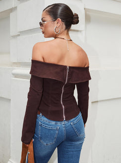 Everwood Off Shoulder Top Chocolate Denim