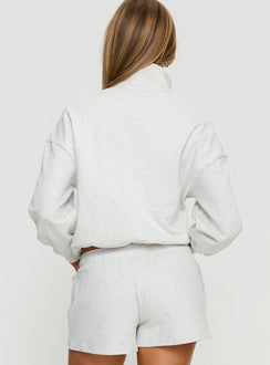 back view of model wearing Princess Polly Rozanna 1/4 Zip Jumper Grey Marle 