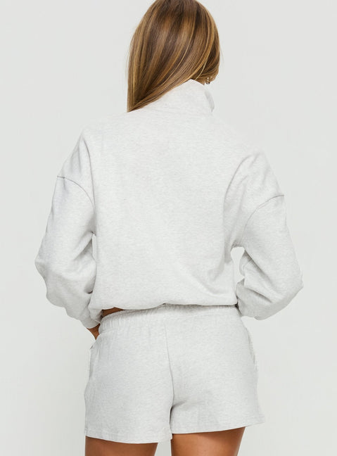 back view of model wearing Princess Polly Rozanna 1/4 Zip Jumper Grey Marle 