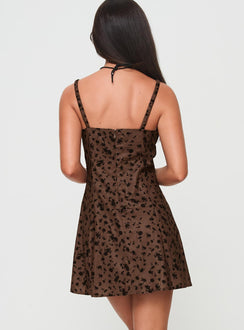 Princess Polly Lower Impact Mini dress Elasticated shoulder straps, tie fastening at bust, invisible zip fastening at back Non stretch, fully lined