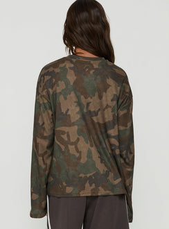 Arlla Waffle Jersey Long Sleeve Top Camo