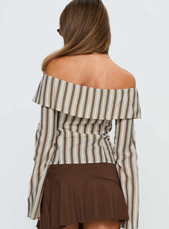 Knockout Off Shoulder Top Brown Stripe
