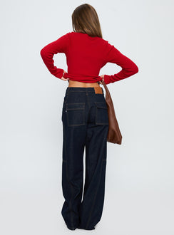 Bruiser Tie Waist Mid Rise Wide Leg Jeans Dark Indigo