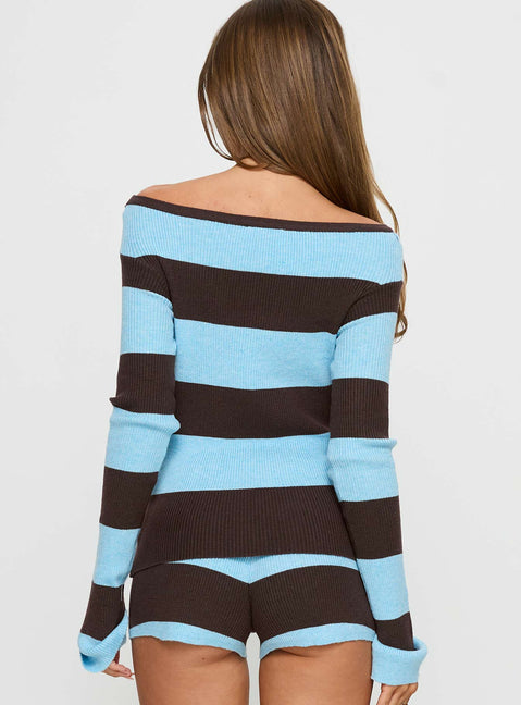 Ahani Off Shoulder Knit Top Blue / Brown