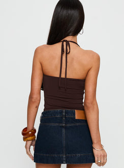 back view of model wearing Princess Polly Someone You Need Bead Detail Bodysuit Chocolate Sleeveless 
