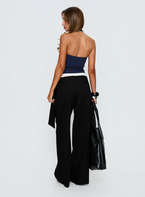 back view of model wearing Princess Polly Wave Dancer Tie Pant Black Mid Rise Pants 
