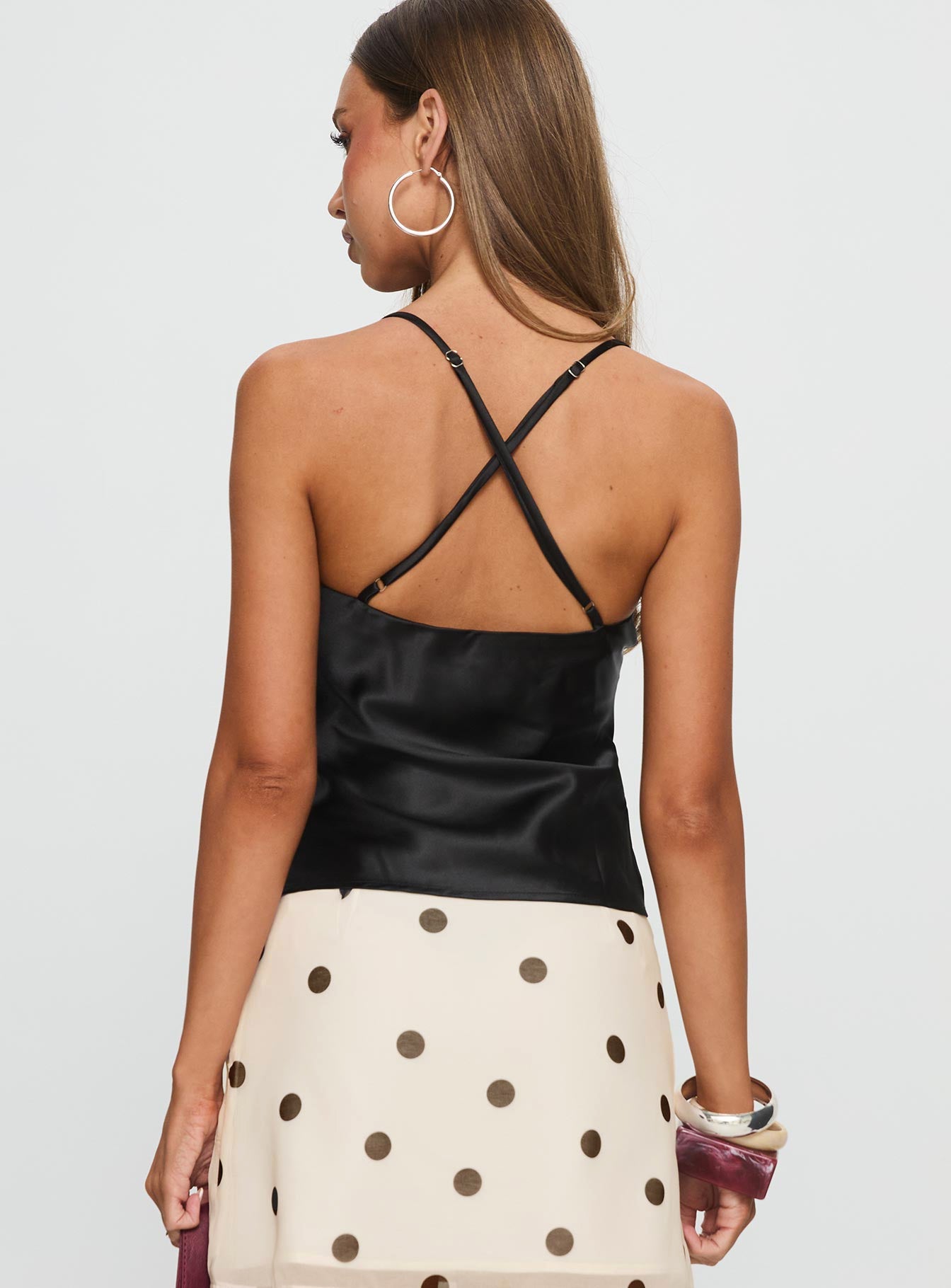 Sizzling Tie Detail Satin Top Black