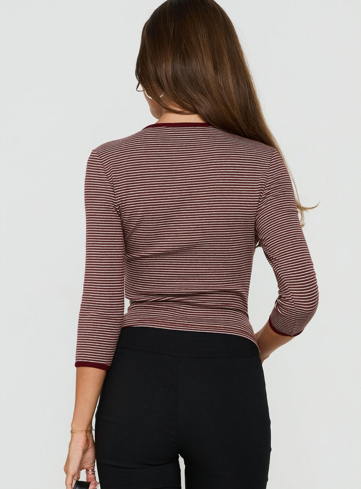 Charlaya V Neck 3/4 Sleeve Top Red Stripe