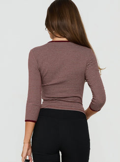 Charlaya V Neck 3/4 Sleeve Top Red Stripe