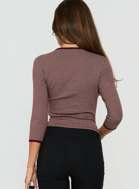 Charlaya V Neck 3/4 Sleeve Top Red Stripe