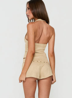 Romey Studded Faux Suede Micro Shorts Sand