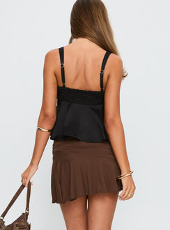 back view of model wearing Princess Polly Indulge Yourself Ruched Mini Skirt Chocolate Mini Skirts 