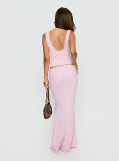 back view of model wearing Princess Polly Zespri Jersey Maxi Skirt Pink Maxi Skirts 