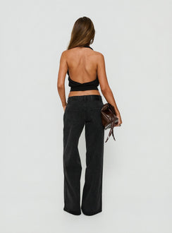 Picco Ultra Low Rise Wide Leg Jeans Washed Black