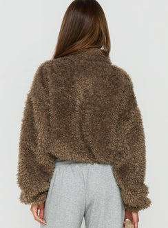 Jordynn Fleece Zip Through Jacket Brown