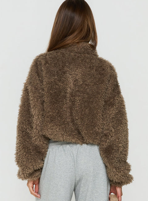 Jordynn Fleece Zip Through Jacket Brown