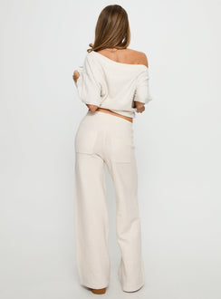 back view of model wearing Princess Polly Bekki Wide Leg Knit Pant Oat High Rise Pants 