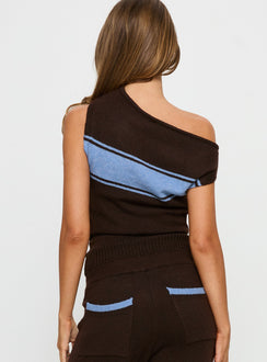 Juleza Off Shoulder Knit Top Brown Blue