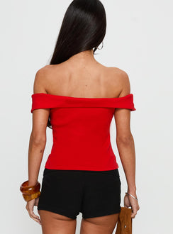 Hibiscus Haven Off Shoulder Graphic Top Red