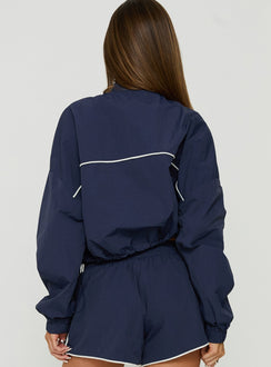 Shayyla Funnel Neck Windbreaker Jacket Navy / White