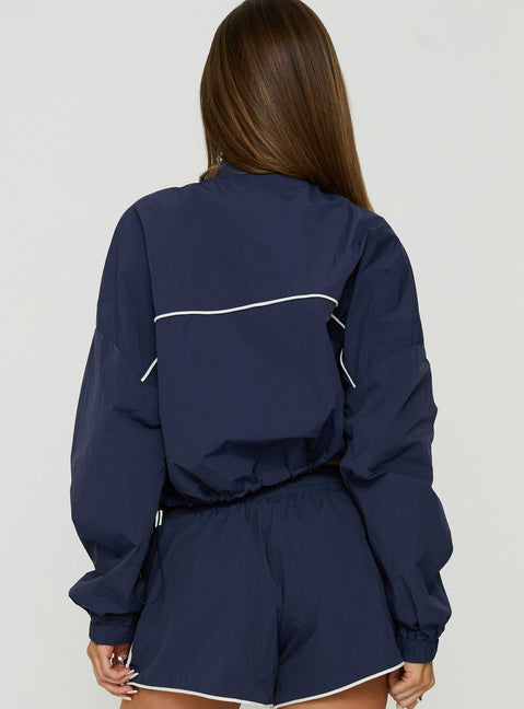 Shayyla Funnel Neck Windbreaker Jacket Navy / White