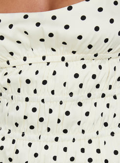 Evangelie Ruched Mini Dress White Polka