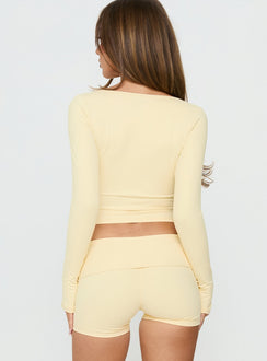 New Horizons Long Sleeve V Neck Top Butter Yellow