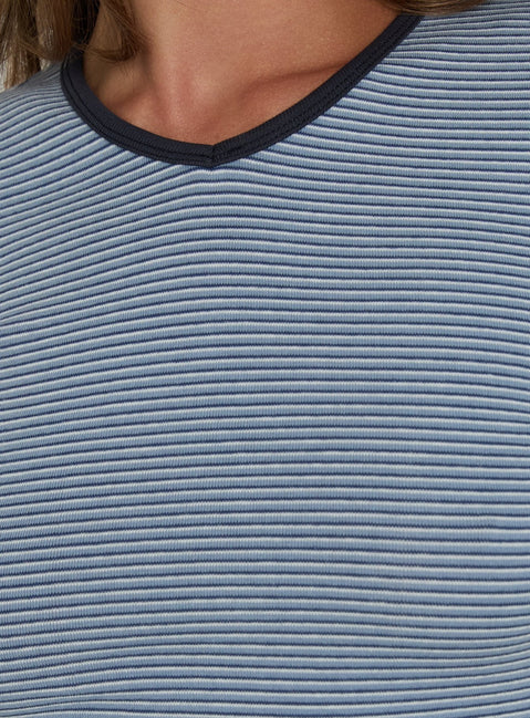 Charlaya V Neck 3/4 Sleeve Top Blue Stripe