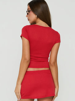 Mossie Crossover Pointelle Top Red