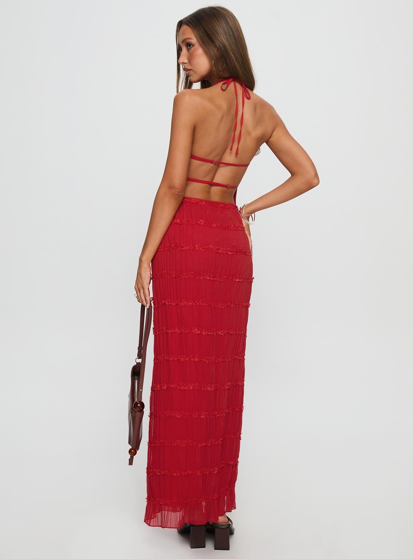Klarissa Halter Maxi Dress Red