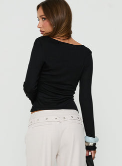 Long Weekends Semi-Sheer Long Sleeve Top Black