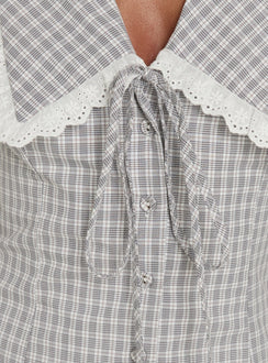 Mayci Collared Lace Trim Romper White Check
