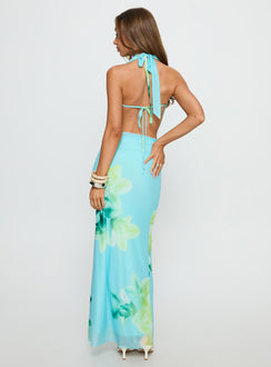 Tigress Halter Maxi Dress Blue Floral