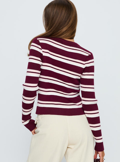 Donoven Long Sleeve Top Burgundy Stripe