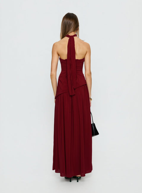 Odela Strapless Drop Waist Maxi Dress Cherry