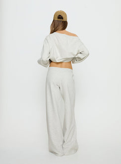 back view of model wearing Princess Polly Dodie Wide Leg Pants Grey Marle Mid Rise Pants 