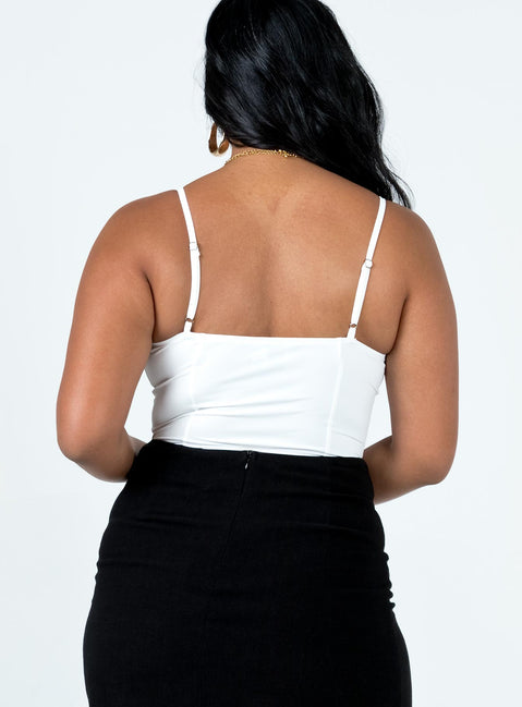 back view of model wearing Princess Polly Tavez Bodysuit Ivory Sleeveless Sweetheart 