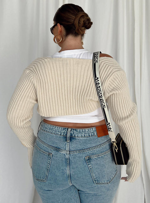 Aytan Bolero Sweater Beige Curve Princess Polly  Cropped 