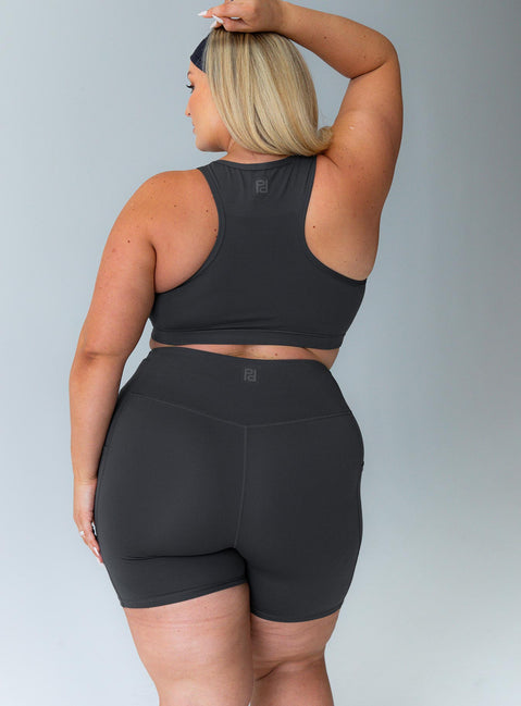 Grey high waist active shorts side pocket