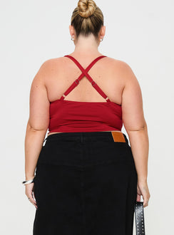 back view of model wearing Princess Polly Wandella Tank Red Curve Sleeveless Plunger 