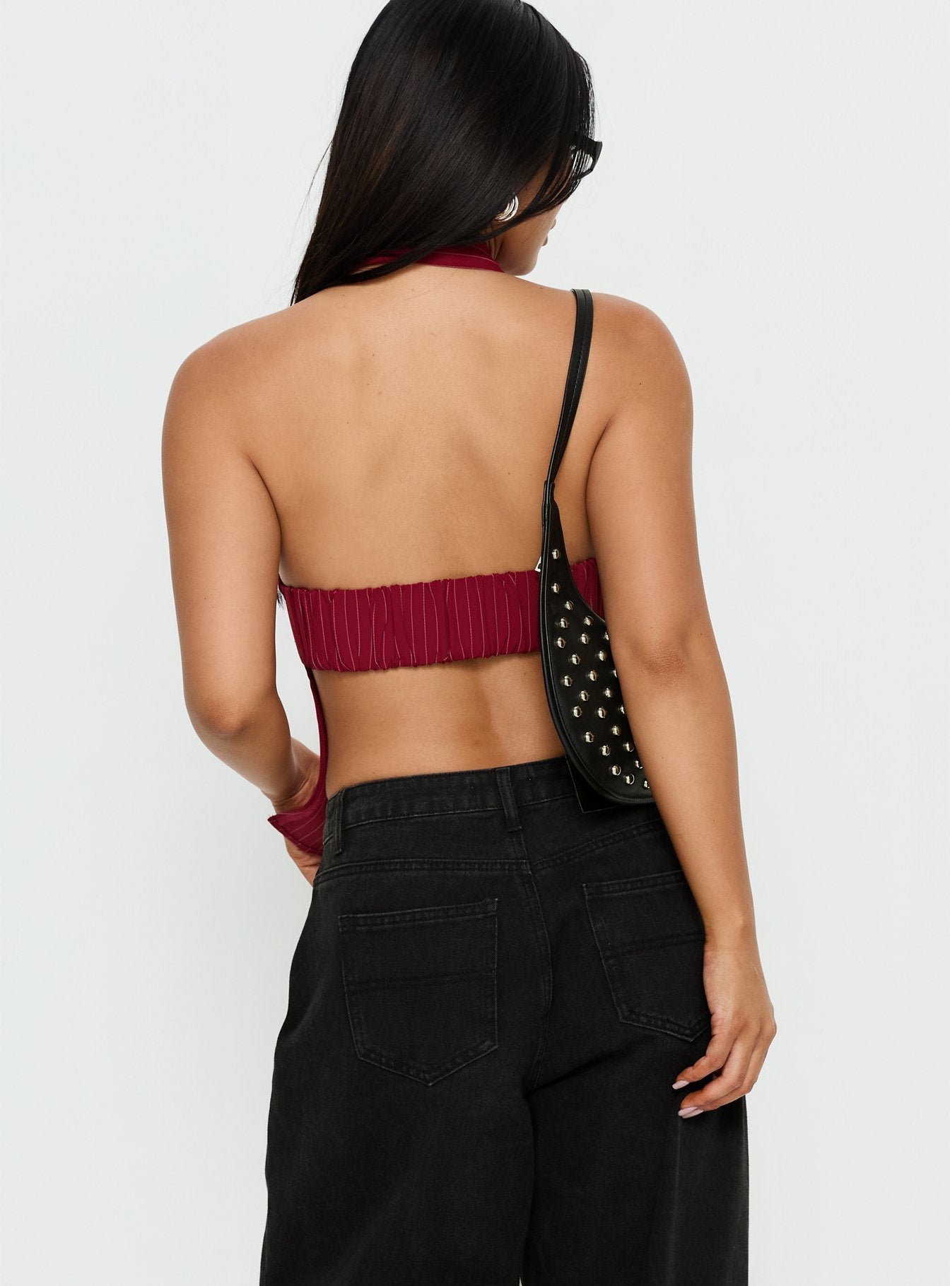 Roanne Backless Collared Top Red Stripe