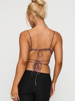 back view of model wearing Princess Polly Thank The Angels Backless Top Purple Sleeveless Plunger 