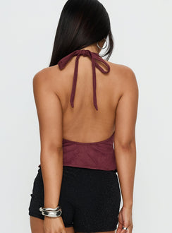 Yasenia Faux Suede Halter Top Burgundy