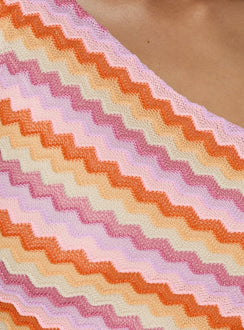 Alisia One Shoulder Knit Mini Dress Pink Stripe