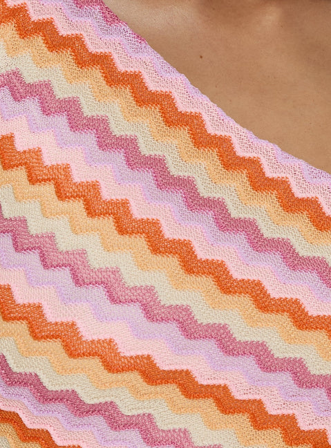 Alisia One Shoulder Knit Mini Dress Pink Stripe