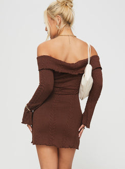 Eclara Off The Shoulder Mini Dress Chocolate