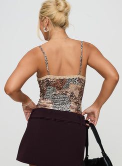 back view of model wearing Princess Polly Lepaisley Top Multi Sleeveless Plunger 