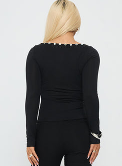Calyxa Button Detail Long Sleeve Top Black