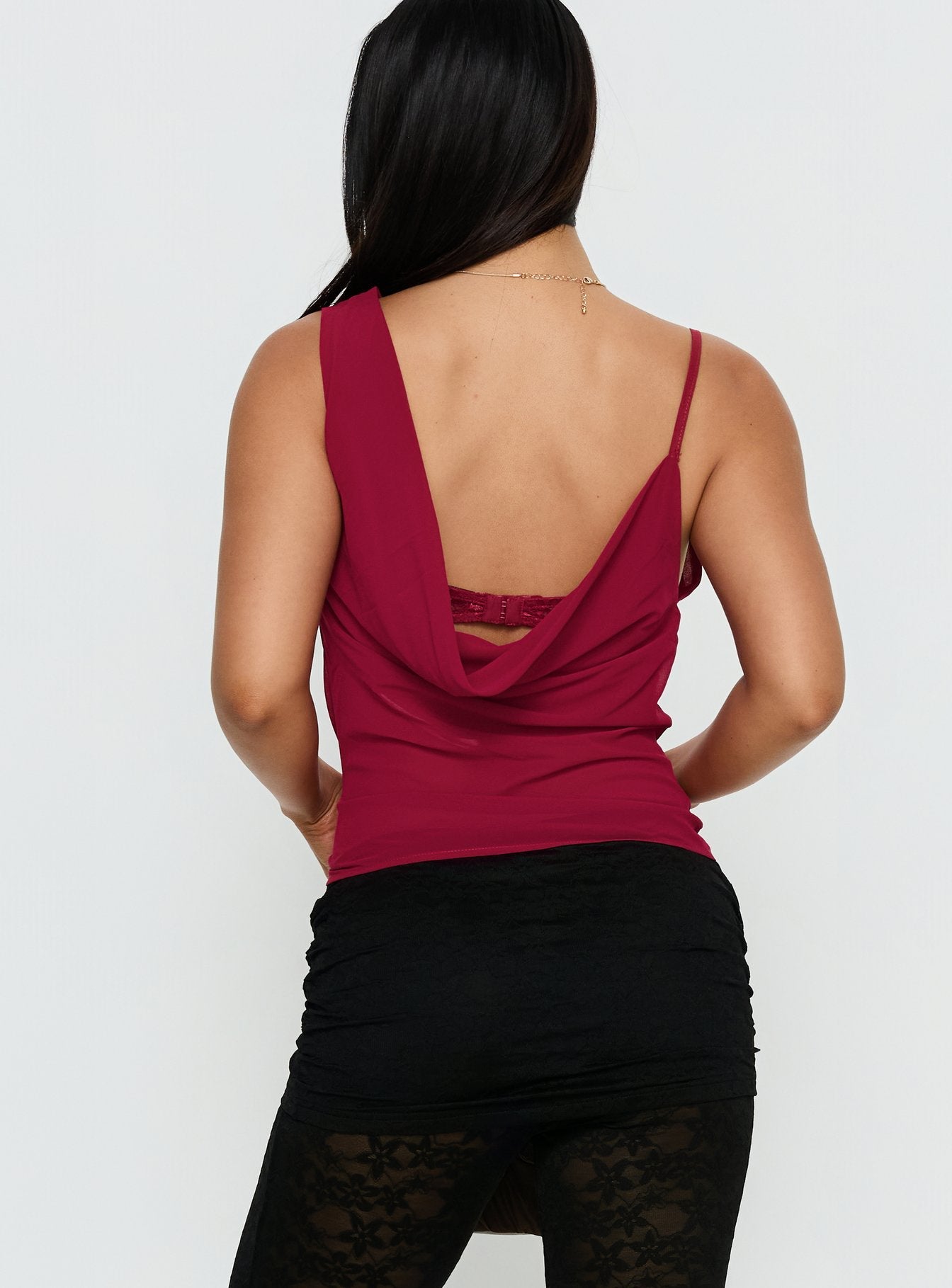 Kiandria Draped Bra Detail Top Cherry