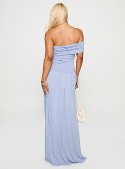 back view of model wearing Princess Polly Decadence Strapless Maxi Dress Lilac Straight Neck 